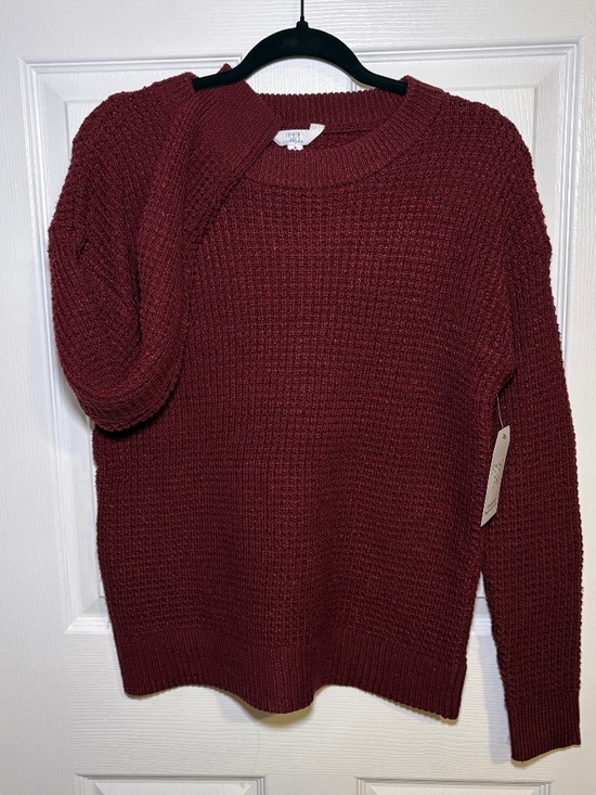 Time and Tru Sweaters - NWT Time and Tru Burgundy Waffle Knit Sweater Size Small Cozy Crewneck Pullover